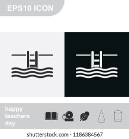 Swimming pool ladder flat black and white vector icon.