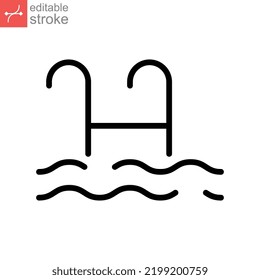Swimming pool ladder icon. Stairs to the pool for mobile, web apps. thin simple logo in line style. staircase in water pictogram. Editable stroke Vector illustration. Design on white background EPS 10
