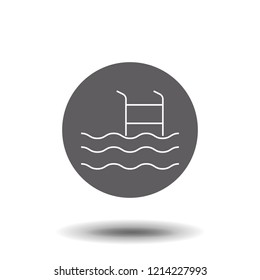 Swimming pool with ladder icon thin line for web and mobile, modern minimalistic flat design. Vector dark grey icon on light grey background.