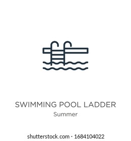 Swimming pool ladder icon. Thin linear swimming pool ladder outline icon isolated on white background from summer collection. Line vector sign, symbol for web and mobile