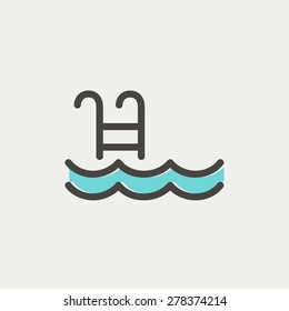 Swimming pool with ladder icon thin line for web and mobile, modern minimalistic flat design. Vector icon with dark grey outline and offset colour on light grey background.