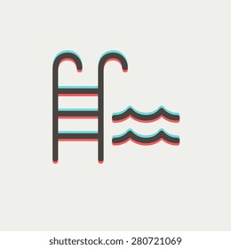 Swimming pool ladder icon thin line for web and mobile, modern minimalistic flat design. Vector icon with dark grey outline and offset colour on light grey background.