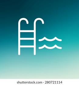 Swimming pool ladder icon thin line for web and mobile, modern minimalistic flat design. Vector white icon on gradient mesh background.