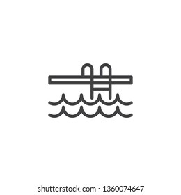 Swimming Pool Ladder Line Icon. Linear Style Sign For Mobile Concept And Web Design. Swimming Pool Water Outline Vector Icon. Symbol, Logo Illustration. Pixel Perfect Vector Graphics