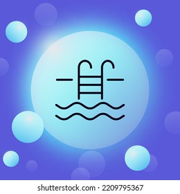Swimming pool ladder line icon. Swim, swimmer, professional sportsman, hobby, entertainment, stairs, steps, handrails. Water concept. Glassmorphism style. Vector line icon for Business and Advertising