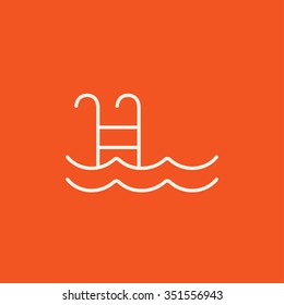 Swimming pool with ladder line icon for web, mobile and infographics. Vector white icon isolated on red background.