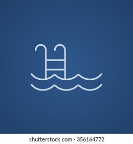 Swimming pool with ladder line icon for web, mobile and infographics. Vector light blue icon isolated on blue background.