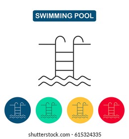 Swimming pool with ladder line icon. Pool icons for web and graphic design. Line style logotype template. Vector illustration.