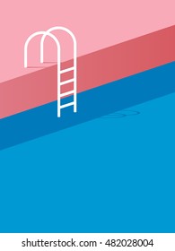 Swimming pool with ladder or steps in vintage retro poster style flat design. Eps10 vector illustration.