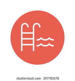 Swimming pool ladder thin line icon for web and mobile minimalistic flat design. Vector white icon inside the red circle.