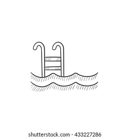 Swimming pool with ladder vector sketch icon isolated on background. Hand drawn Swimming pool with ladder icon. Swimming pool with ladder sketch icon for infographic, website or app.