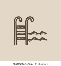 Piscina con icono de dibujo vectorial de escalera aislado en segundo plano. Piscina dibujada a mano con icono de escalera. Piscina con icono de sketch de escalera para infografía, sitio web o aplicación.