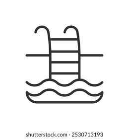 Swimming pool, in line design. Swimming, pool, water, swimming, outdoor pool, poolside, swim on white background vector. Swimming pool editable stroke icon