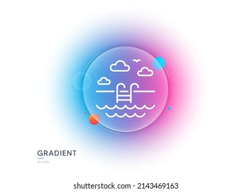 Icono de la línea de la piscina. Botón de desenfoque degradado con gafas. Cartel de la cuenca al aire libre. Símbolo del servicio de hotel. Diseño de vidrio transparente. Icono de la línea de la piscina. Vector
