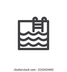 Swimming pool line icon. linear style sign for mobile concept and web design. Pool with ladder and water outline vector icon. Symbol, logo illustration. Vector graphics