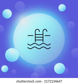 Swimming pool line icon. Liquid, magnifier, wave, drinking, evaporation, man, thirst, pool. Save the water. Beverage concept. Glassmorphism style. Vector line icon for Business and Advertising
