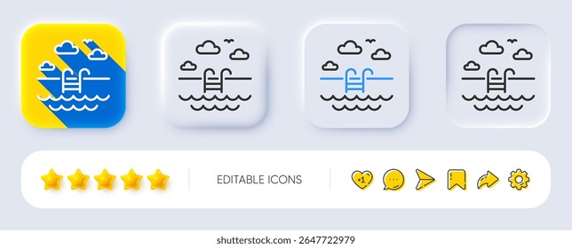 Swimming pool line icon. Neumorphic, Flat shadow, 3d buttons. Outdoor basin sign. Hotel service symbol. Line swimming pool icon. Social media icons. Vector