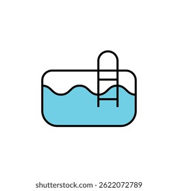  Vector de icono de línea de piscina sobre fondo blanco
