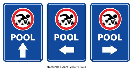 Señal de dirección de la ubicación de la piscina