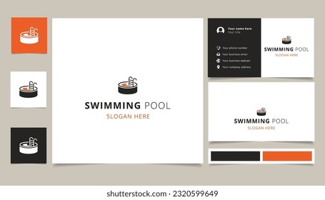 Swimming pool logo design with editable slogan. Branding book and business card template.