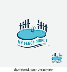 Swimming Pool Logo Design Template With a Black Aluminum Fence Around It.