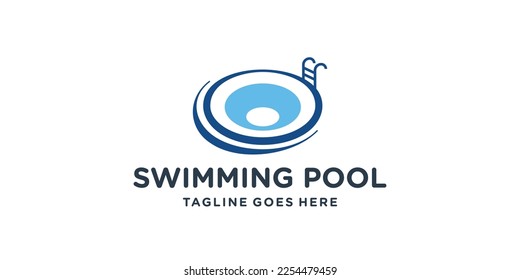 Swimming Pool Logo Design Vector.creative circular shape concept pool symbol.