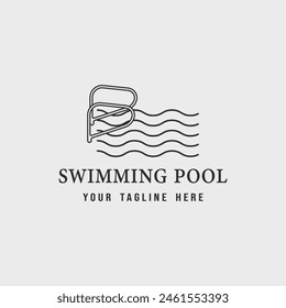 swimming pool logo line art simple minimalist vector illustration template icon graphic design
