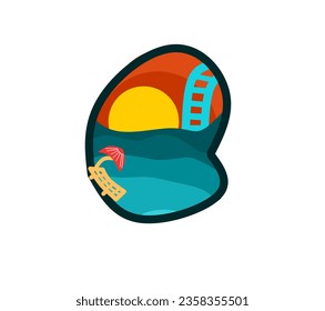 logotipo de la piscina en la playa. ilustración vectorial