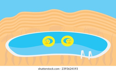 una piscina en medio del desierto y una ebuya de pato