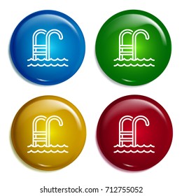 Swimming pool multi color gradient glossy badge icon set. Realistic shiny badge icon or logo mockup