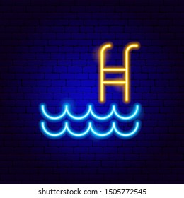 Swimming Pool Neon Sign. Vector Illustration of Sport Promotion.