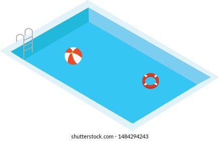 swimming pool on white background. flat style. hello summer. blue swimming pool water background with floating swim ring and ball. pool symbol.