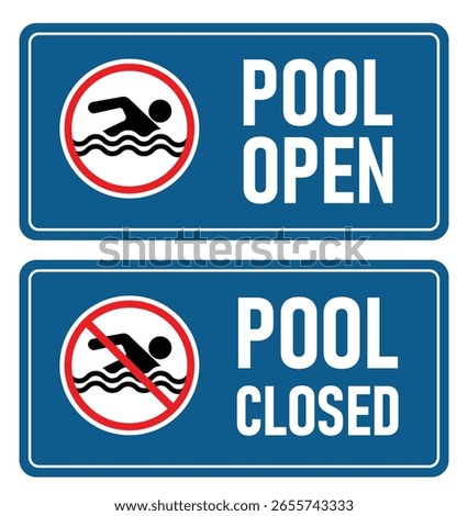 swimming pool open and close sign on dark blue background
