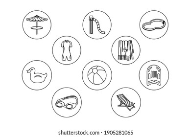 Swimming Pool Outline Icon Bundle 