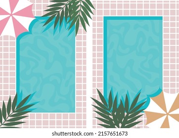 swimming pool with palm trees and umbrellas in summer for relaxation and sports