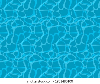Swimming pool pattern. Vector swimming pool illustration. Summer time blue texture. Sea wave water reflaction. Bright clear sea transparent water.