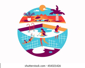 Swimming pool with people on vacation