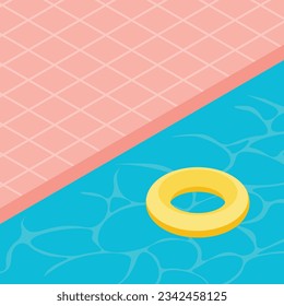 Swimming pool poster or banner. Vector isometric illustration in trendy flat style. Water ring or life buoy on a water. Summer holidays or vacation.