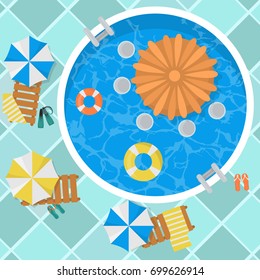 Swimming pool rest color flat illustration