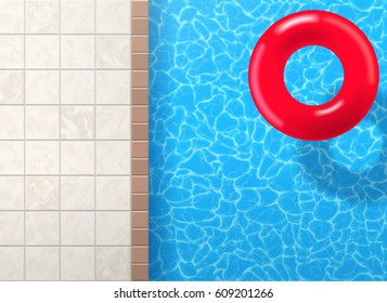 swimming pool ring with blue water top view