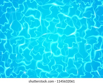 Swimming pool rippled with sun reflection. Water surface background. Realistic swimming pool top view. Summer background. Vector illustration.