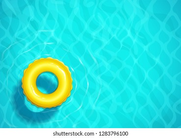 Swimming pool with rubber ring for swim. Sea water. Ocean surface with wave. Top view. Blue aqua basin. Summer time background design. EPS10 vector illustration.