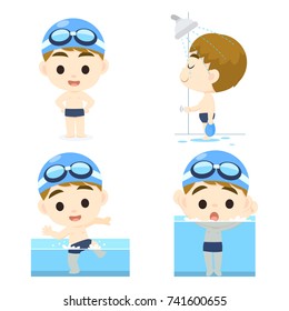 Swimming Pool Rules cartoon set