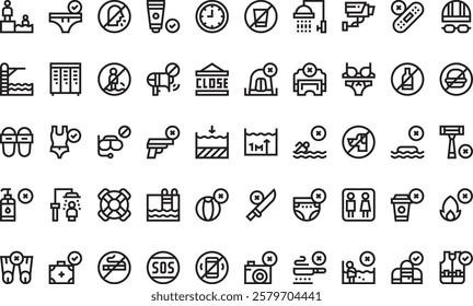 Swimming pool rules icons High-Quality Vector Icons Collection with Editable Stroke. Ideal for Professional and Creative Projects