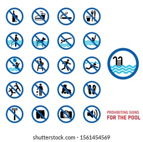 Swimming Pool Rules. Set Of Icons And Symbol For Pool.