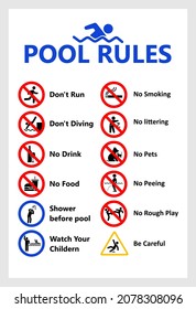 Swimming pool rules. Set of icons and symbol for pool. vector illustrator. eps10