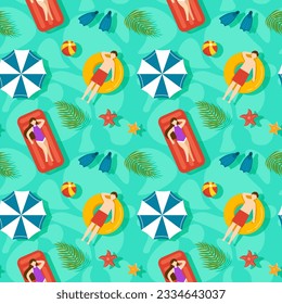 Swimming Pool Seamless Pattern Vector Illustration with Summer Vacation Element in Flat Cartoon Template Hand Drawn