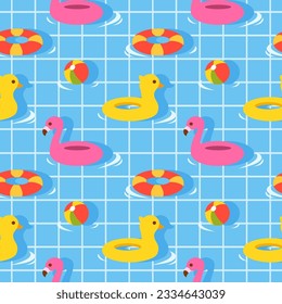 Swimming Pool Seamless Pattern Vector Illustration with Summer Vacation Element in Flat Cartoon Template Hand Drawn