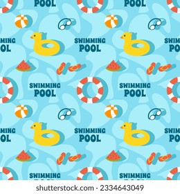 Swimming Pool Seamless Pattern Vector Illustration with Summer Vacation Element in Flat Cartoon Template Hand Drawn