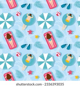 Swimming Pool Seamless Pattern Vector Illustration with Summer Vacation Element in Flat Cartoon Template Hand Drawn